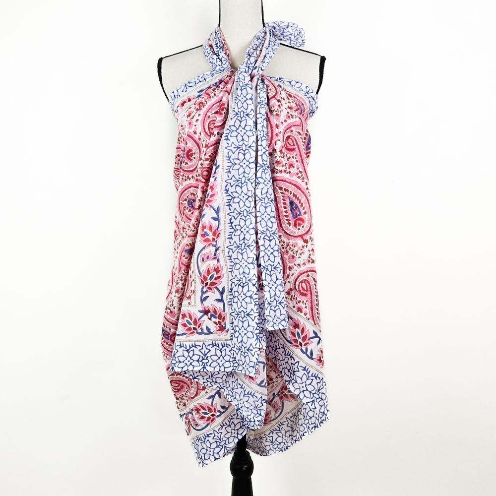 NWT Sevya Handmade Block Print Sarong, Pink Paisley